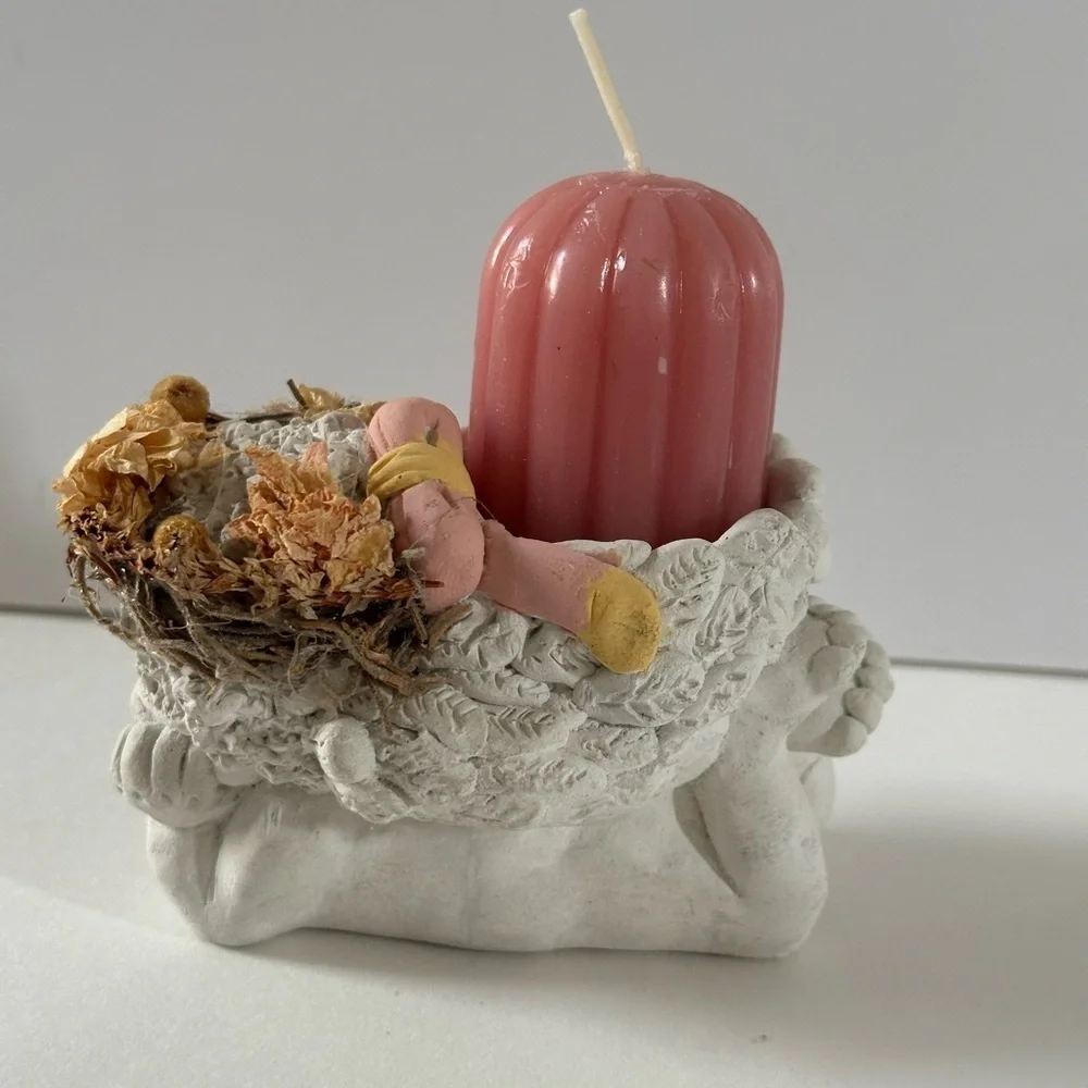 Dreamsicle Collectible Cherub Candle Holder with Candle